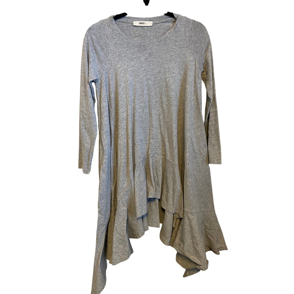 Urban by Alembika Grey Cotton Asymmetrical Ruffle High Low Tunic Top XS‎ Israel